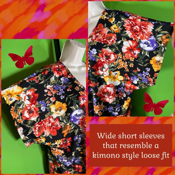 ‼️FINAL PRICE‼️NWOT S OPEN CARDIGAN BLACK&FLORAL WIDE SHORT SLEEVE WHIMSYGOTH - Picture 5 of 14